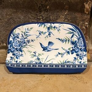 Estee Lauder Blue and White Bird Floral Makeup Pouch 9" x 6"
